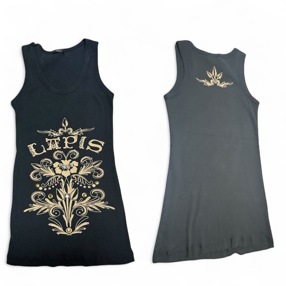 Lapis Tops - Lapis‎ Anthropologie Black Graphic Tank Top Whimsigoth Fairy 100% Cotton Y2K